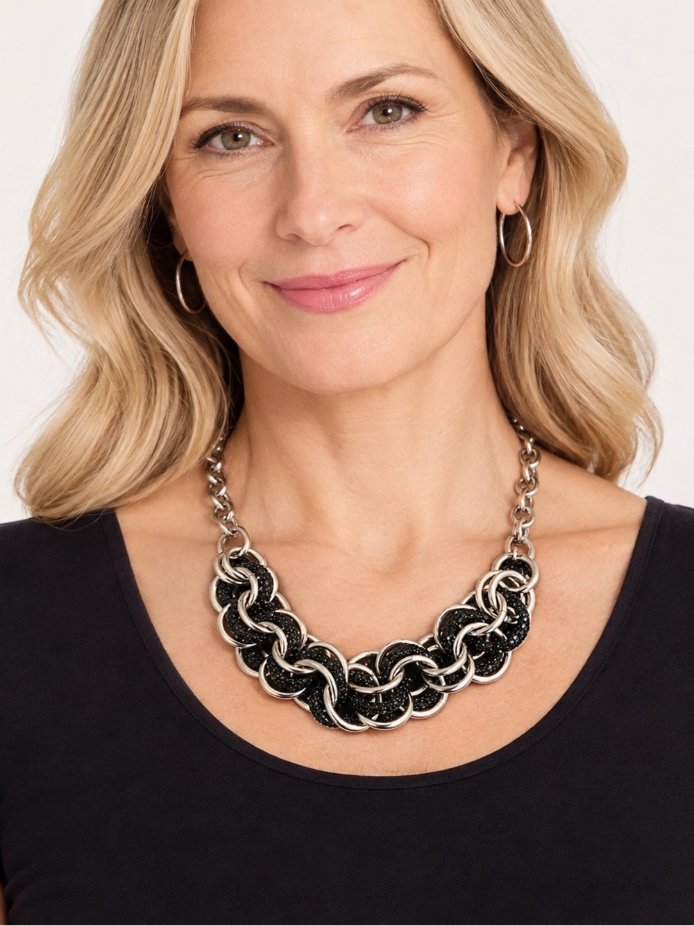 Silver and Black Statement Chain Necklace by